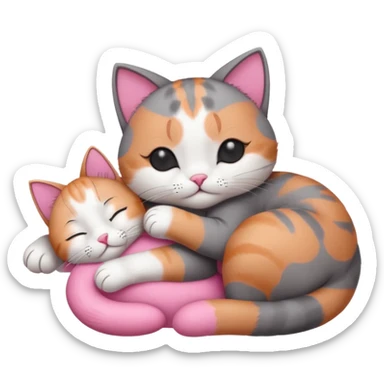 dark grey and white small cat with its eyes closed lying down leaning on its elbow with its paw curled under its head holding it up sticker