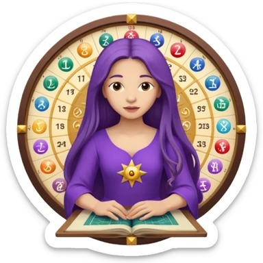 A woman astrologer wearing purple dress and long haircalculating her birth chart  sticker