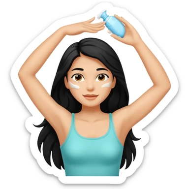 woman black long hair shaving armpit with cream on armpit sticker