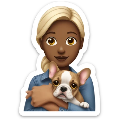 Woman holding fawn French bulldog  sticker