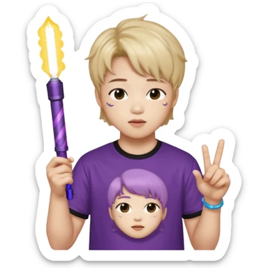 Park jimin wearing a Hendrix shirt and light stick sticker