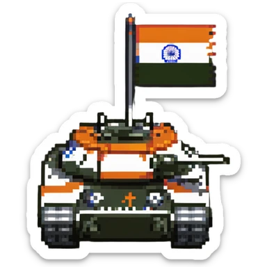 Indian Arjun battle tank with Indian flag colors in pixel art sticker