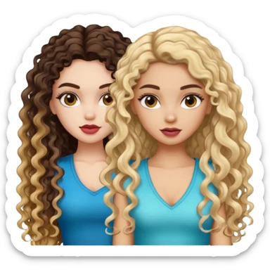 split dye leftside blonde rightside brunette long curly hair, pretty pale Latina bratz baddie sticker