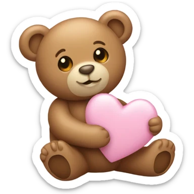 Light brown teddy bear holding a light pink heart emoji sticker