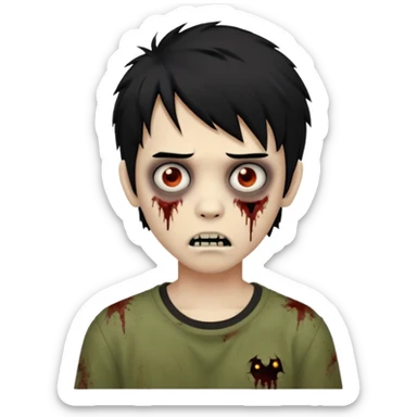 Boy, zombie, black hair, medium, emo, shaggy, dark, spooky, creepy expression sticker