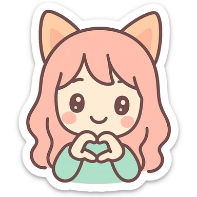 sweet anime-inspired human with fox ears, smiling, showing affection sticker