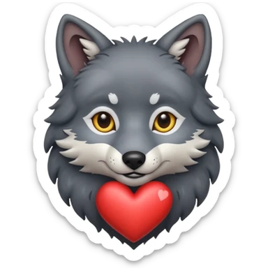 cute dark grey wolf inside heart sticker
