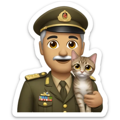 Dictator of Iraq petting a tabby cat, memoji style sticker