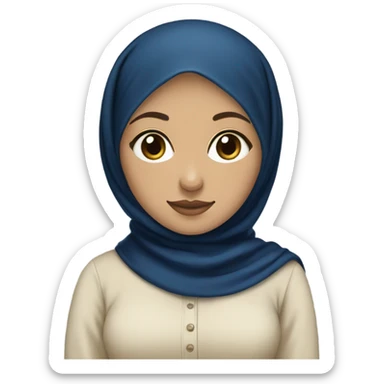 a light skin hijabi, wearing a dark blue hijab and a cream top  sticker