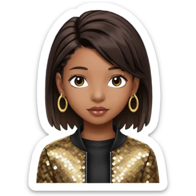 Willow Smith with long dark brown hair, dark brown sequin outfit sticker