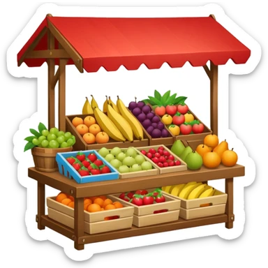 a market table with fruit and other product sticker