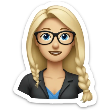 blonde woman wearing glasses with blue eyes with german shepherd sticker