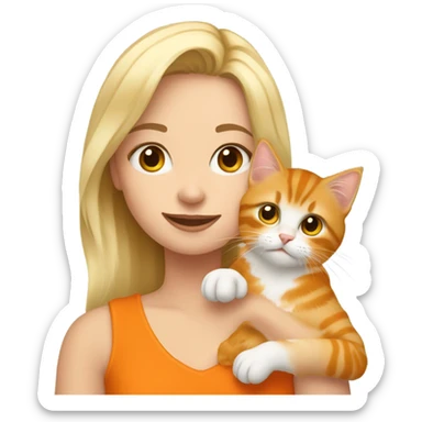 Blonde girl with her orange maine coon kitten sticker