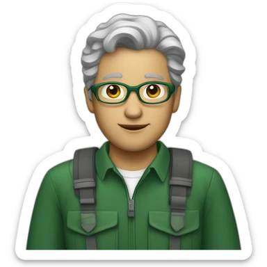 A white expert wears forest-green clothes sticker