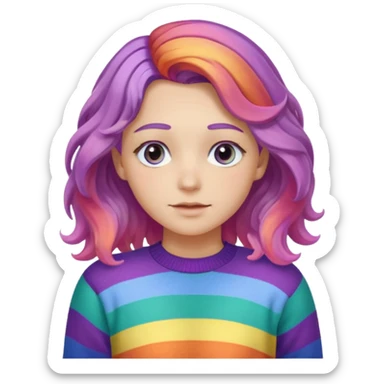 Lila renkli dalgalı saç beyaz tenrengi hafif çekik gözlü uzun kollu gökkuşağı swit sticker