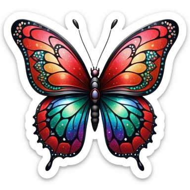 sparkly edgy black and red glittery iridescent rainbow transparent butterfly with detailed intricate patterns sticker