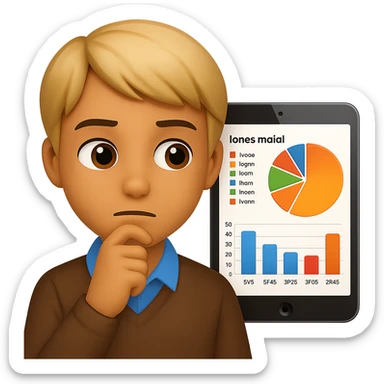Person reading data and graphs in apple emoji style with a pink background. sticker