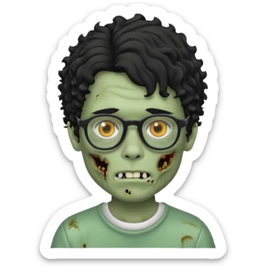 Draw a zombie boy with curly, wavy hair, glasses, and a mullet. sticker