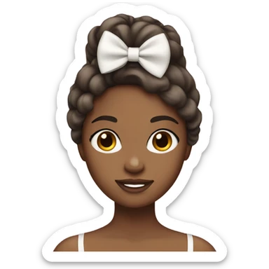 Create a girl with brown skin straight hair wearing lashes with a white bow on the side of her hair  sticker