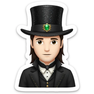 Van Helsing (Male) from Dracula with long dark brown hair, black sequin outfit sticker