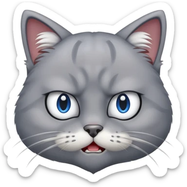 angry grey cat blue small eyes. iphone real emoji style sticker
