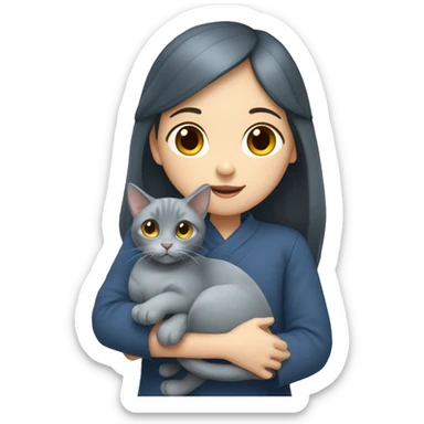 Japanese girl holding Two Russian Blue cats sticker