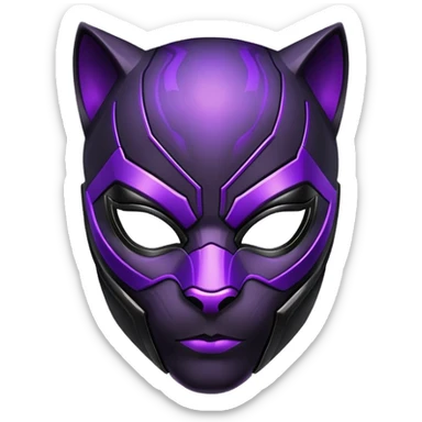 Black Panther superhero face only, black cat-like mask, glowing purple energy effects sticker