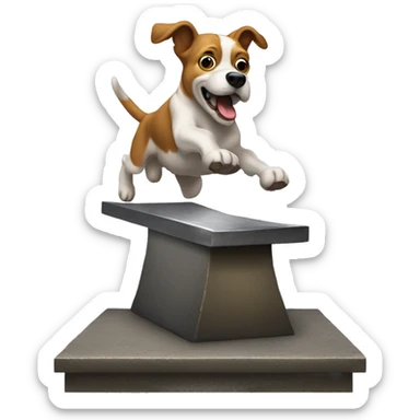 Dog jumping over anvil sticker