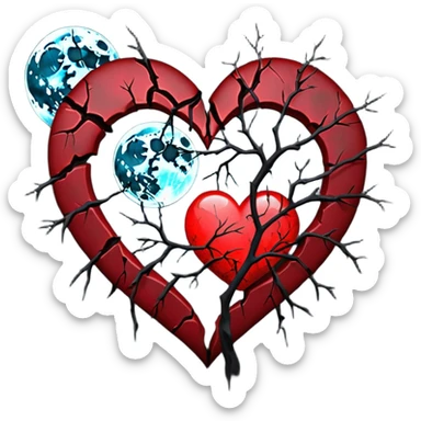 emo heart with full moon and wilted petals sticker