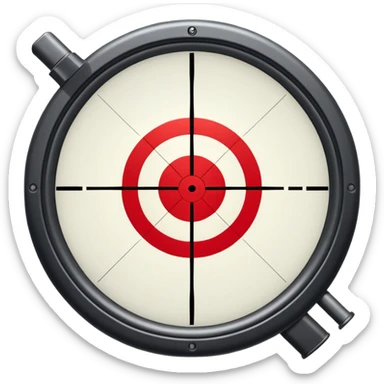 An icon showing the view through a gun's crosshair, with a rifle aimed at a target. The design highlights the sharp focus and intensity of FPS games, with dynamic targeting lines and a sense of action. Transparent background emphasizes the precision and thrill of first-person shooters. sticker