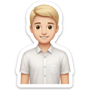 A handsome young smiling boy in a white shirt sticker
