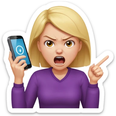 angry girl screaming at a phone, expressive, dynamic pose, clear emotion sticker