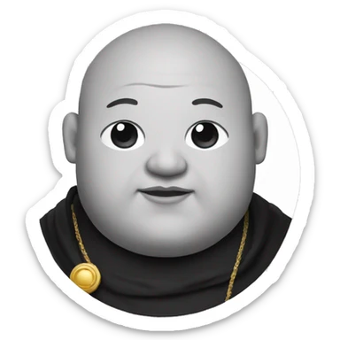 fat monk in black and white robe with halo sticker