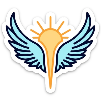 saint emblem with light blue wings and shining golden halo, divine, holy sticker