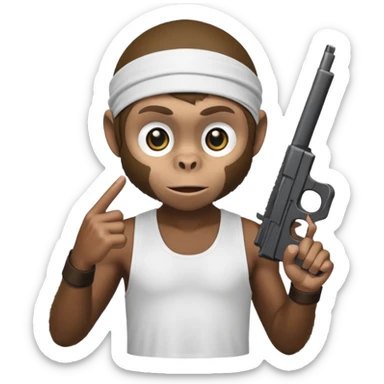 Monkey wearing a black dorag and a white tank top holding a Glock postol sticker