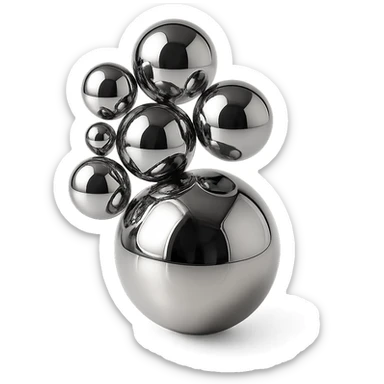 stylized chrome arrangement of several shiny spheres, futuristic and smooth sticker