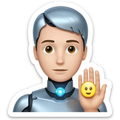 a man with a small AI chip next to him sticker