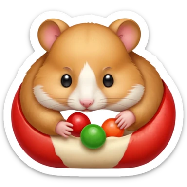 a hamster eating skittle that is laced so it looks like hes sleeping sticker