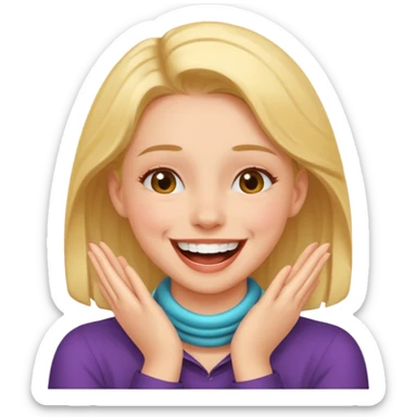 A girl with her hands around her neck laughing  sticker