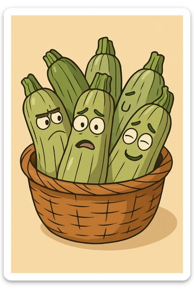 a bunch of courgettes in a basket, simple style sticker