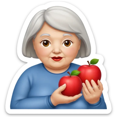 Old chubby lady with two apples sticker