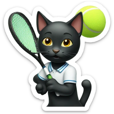 Black cat playing tennis sticker