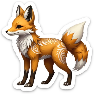 Epic Feral Rare Fantasy shiny cool fluffy Vernid-Trico-Fox-species-hybrid-animal by LiLaiRa, tribal-Art-tattoo-patterns , tufted ears, full body sticker