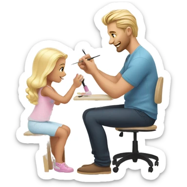 blonde babydaughter gives blonde dad a manicure sticker