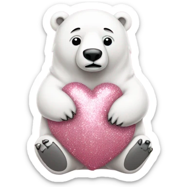Rose pink full body polar bear sitting down with glitter sticker
