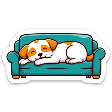 sleepy dog relaxing on couch sticker