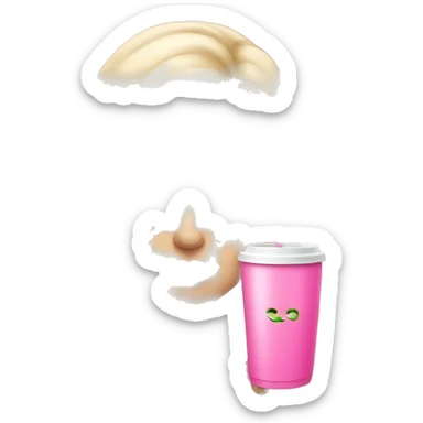 blonde with green eyes pink lips drinking pink tumbler wearing a pink bow in long wavy blonde hair sticker