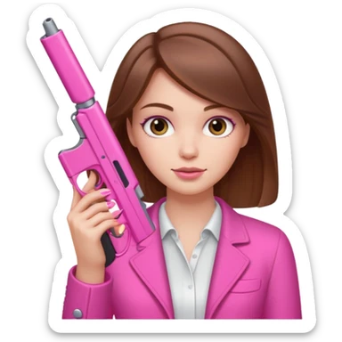 Brown Haired White Girl hand pink nails holding pink gun sticker