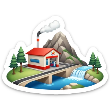 a road in a mountain with a river and a gas station sticker