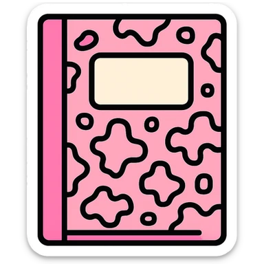 composition notebook with very light pink cover, classic marbled pattern, closed, simple icon style sticker